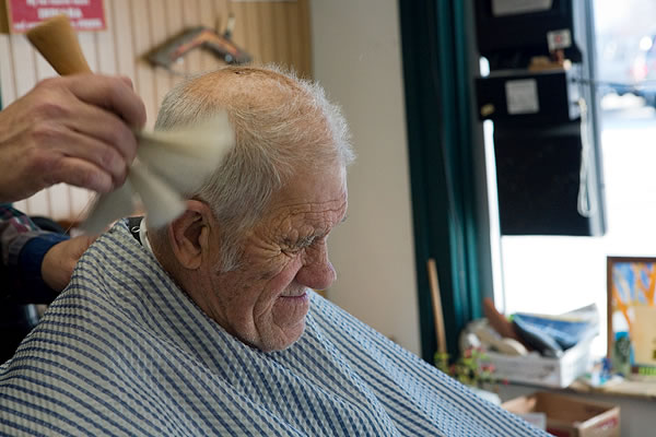 Getting a haircut, Uncle Doug's Barber Shop, Plymouth