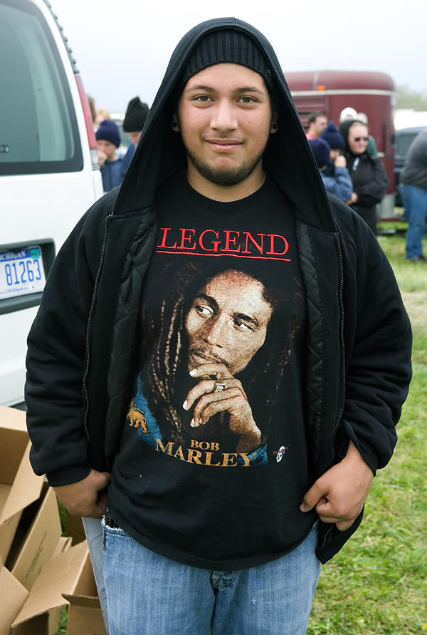 Young man wearing a Bob Marley tshirt, Animal Swap Meet, Ligonier